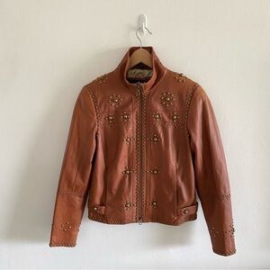 Harley Davidson Layla Brown Leather Jacket Bronze Studded Biker Motorcycle Sz M